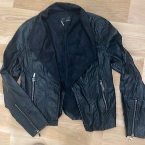 Fitted Moto jacket black leather with suede inside